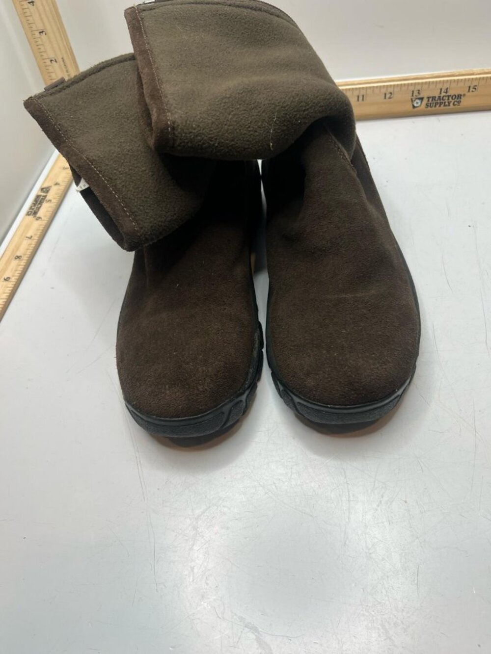 Lands' End Winter Boots Women's Brown Suede Fleece Round Toe Mid Calf Back Zip
